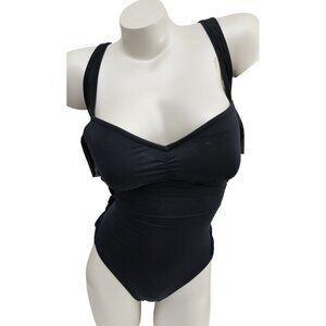 Badgley Mischka NWT Black One Piece Tiered Drape Net Swimsuit 12